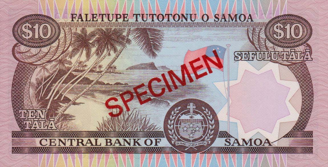 Back of Western Samoa p22s: 10 Tala from 1980
