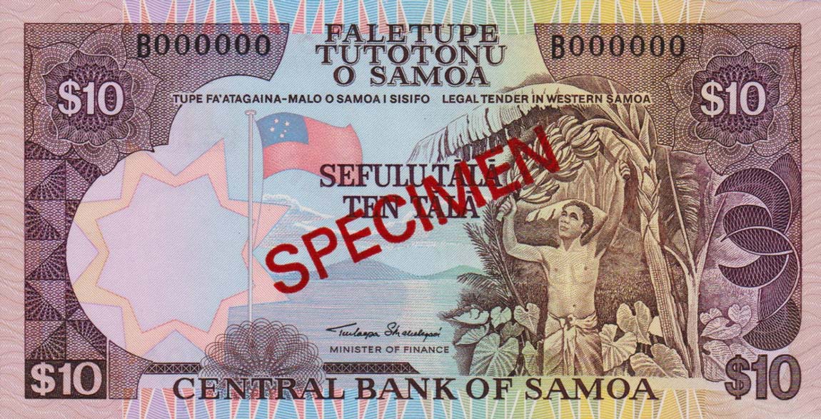 Front of Western Samoa p22s: 10 Tala from 1980