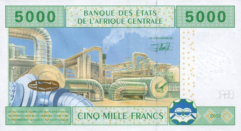 Back of Central African States p209Ua: 5000 Francs from 2002