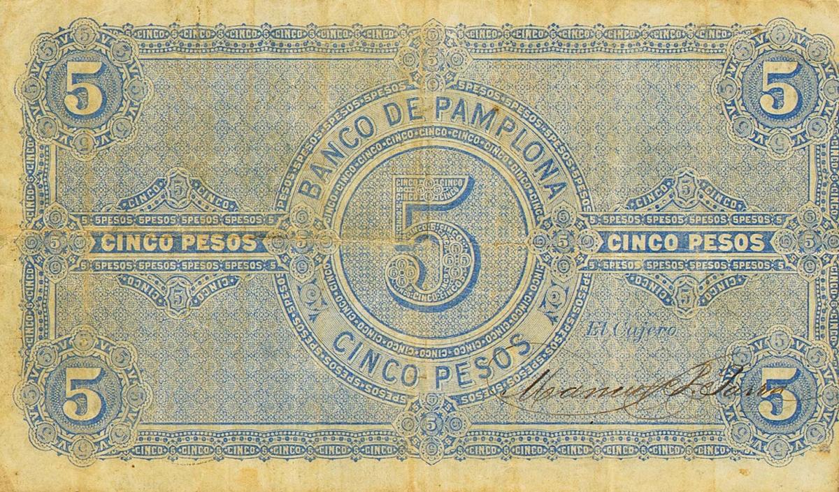 Back of Colombia pS712: 5 Pesos from 1884