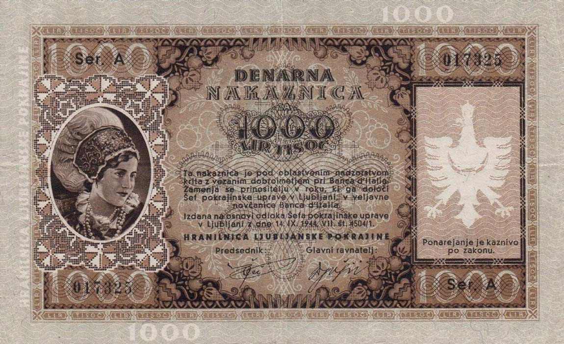 Front of Slovenia pR9: 1000 Lire from 1944