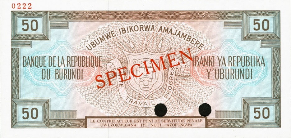 Back of Burundi p28s: 50 Francs from 1977