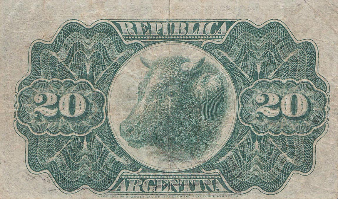 Back of Argentina p211a: 20 Centavos from 1891