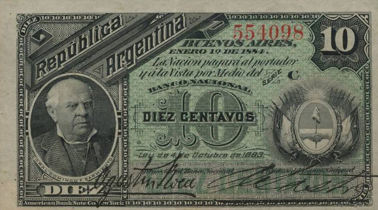 Front of Argentina p6: 10 Centavos from 1884