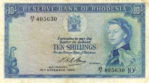 rhodesia 10 shillings from 1964