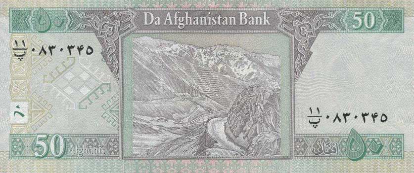 Back of Afghanistan p69e: 50 Afghanis from 2012