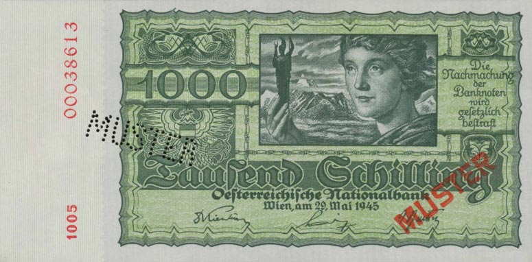 Front of Austria p120s: 1000 Schilling from 1945