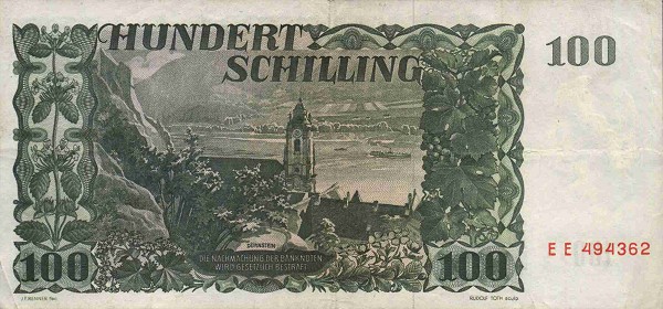 Back of Austria p133a: 100 Schilling from 1954