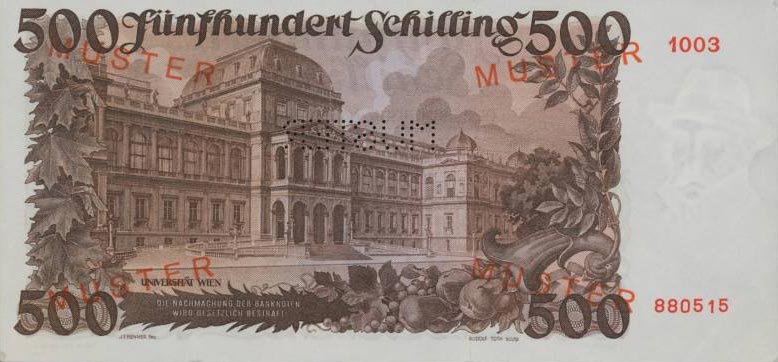 Back of Austria p134s: 500 Schilling from 1953