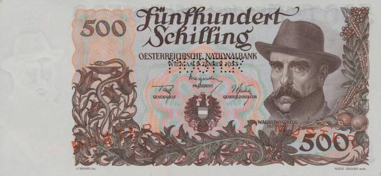 Front of Austria p134s: 500 Schilling from 1953