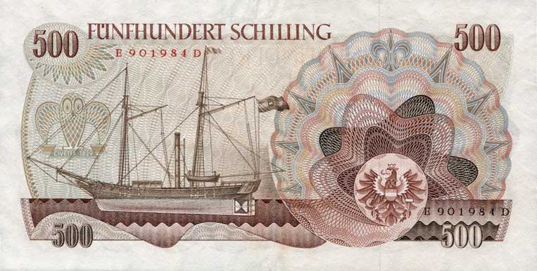 Back of Austria p139a: 500 Schilling from 1965
