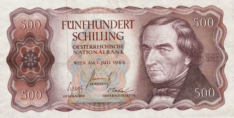Front of Austria p139a: 500 Schilling from 1965