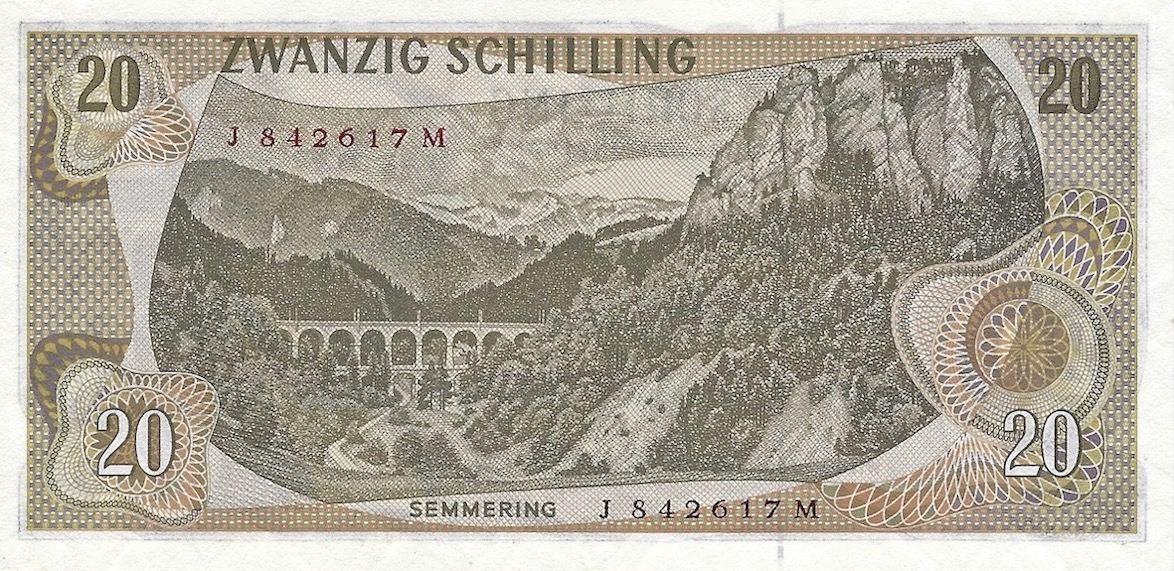 Back of Austria p142a: 20 Schilling from 1967