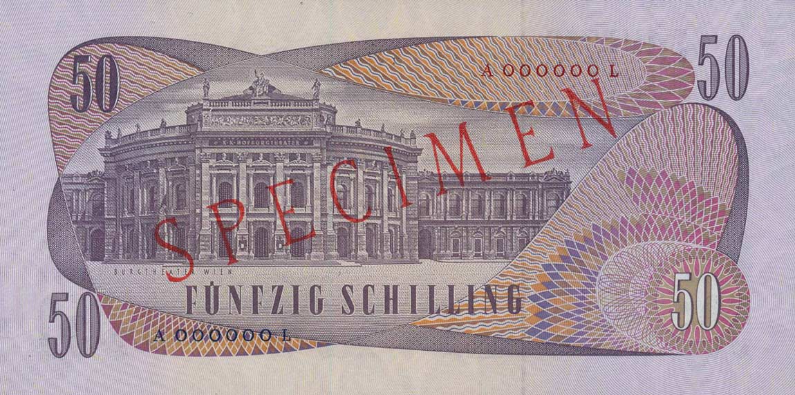 Back of Austria p144s: 50 Schilling from 1970