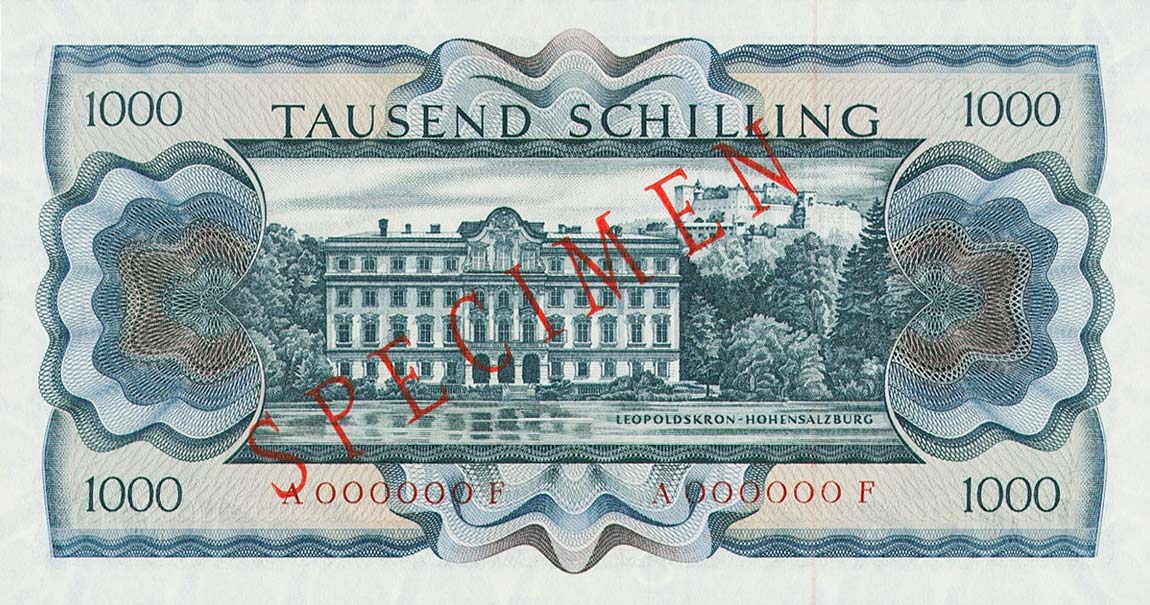 Back of Austria p147s: 1000 Schilling from 1966