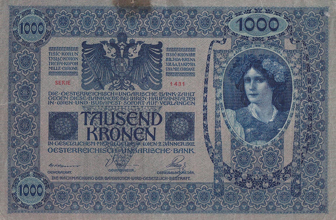 Back of Austria p57a: 1000 Kroner from 1919
