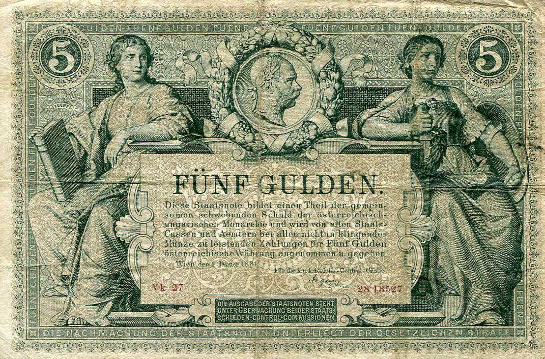 Front of Austria pA154: 5 Gulden from 1881