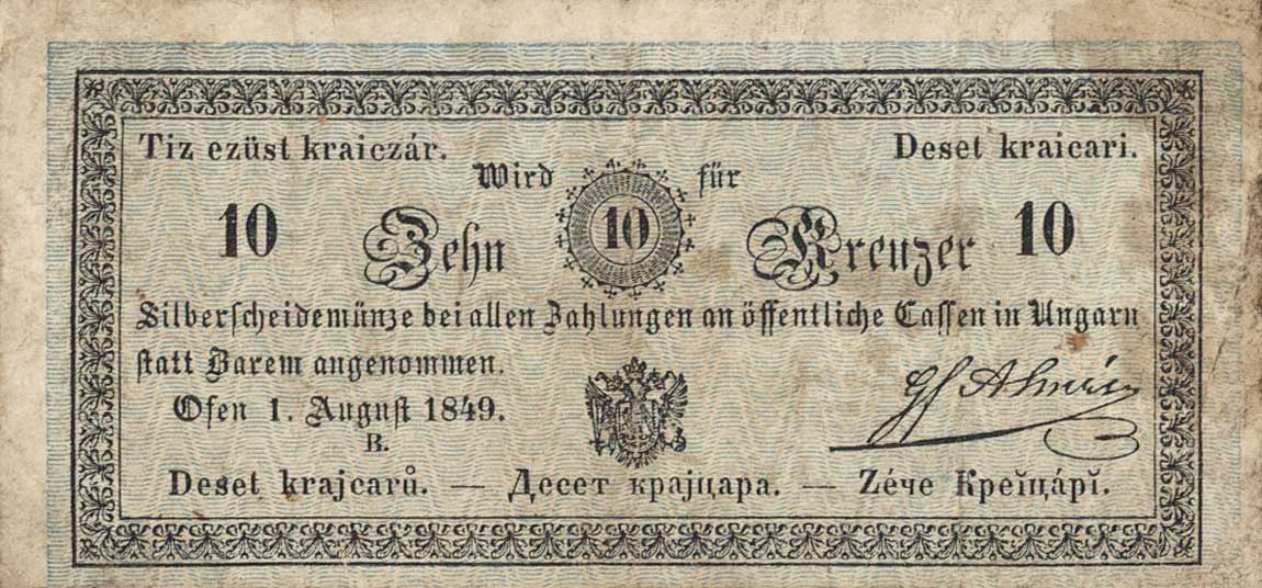 Front of Austria pA92b: 10 Kreuzeris from 1849
