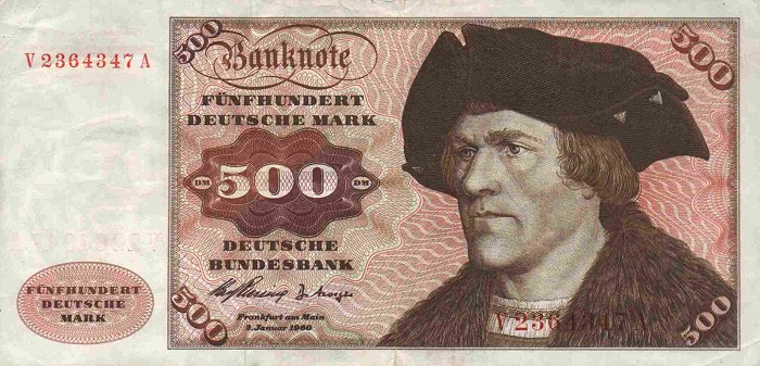 Front of German Federal Republic p23a: 500 Deutsche Mark from 1960