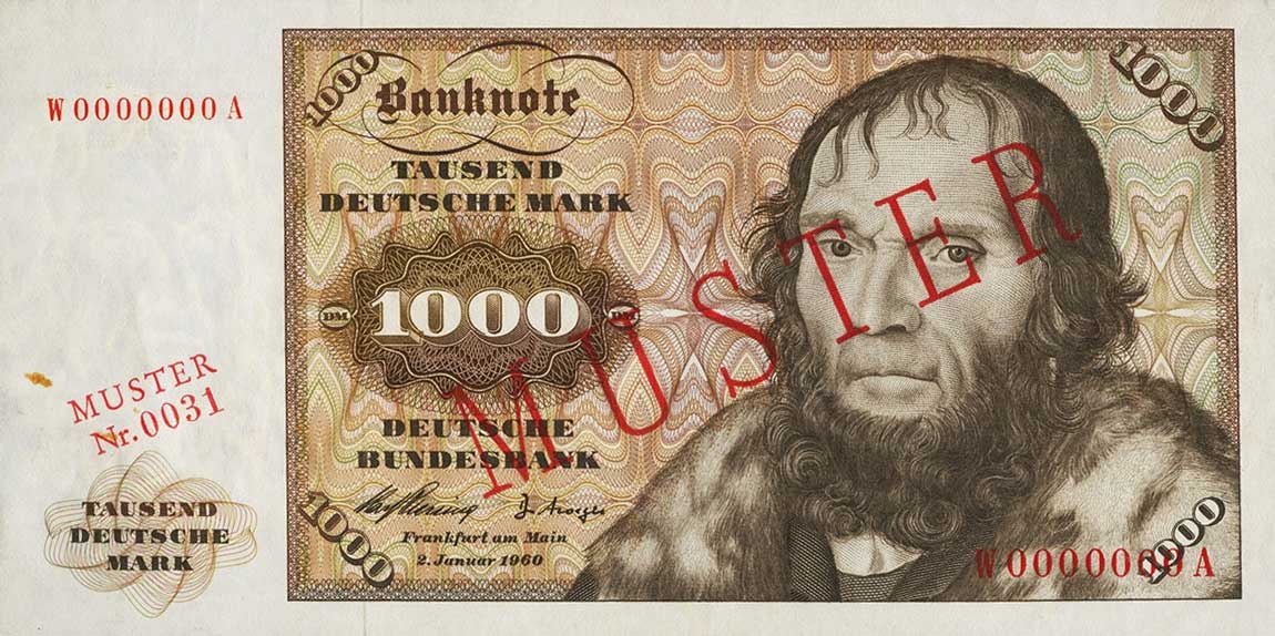 Front of German Federal Republic p24s: 1000 Deutsche Mark from 1960