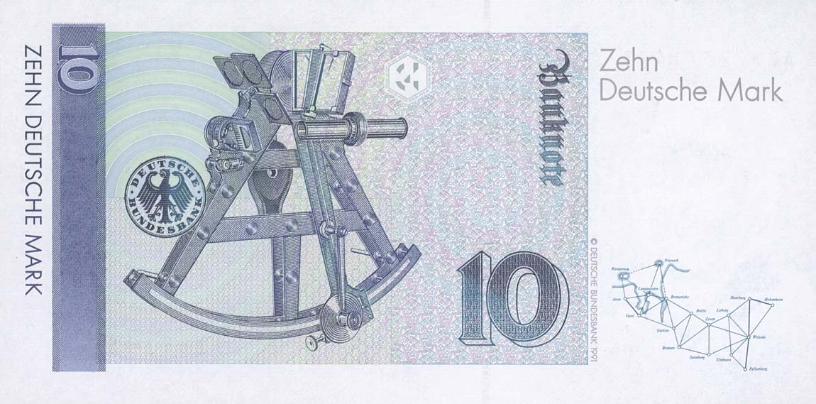 Back of German Federal Republic p38a: 10 Deutsche Mark from 1989