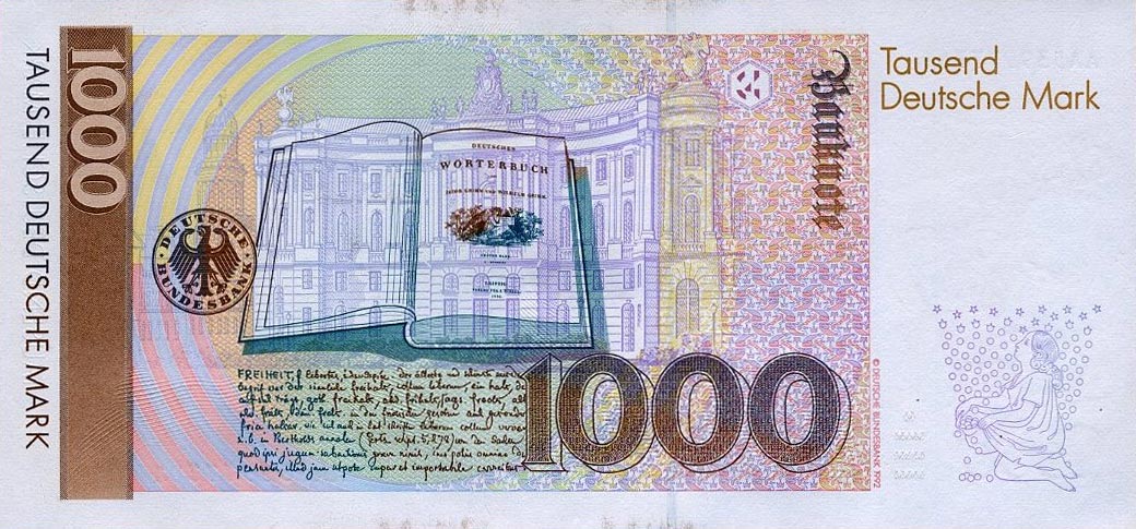 Back of German Federal Republic p44a: 1000 Deutsche Mark from 1991