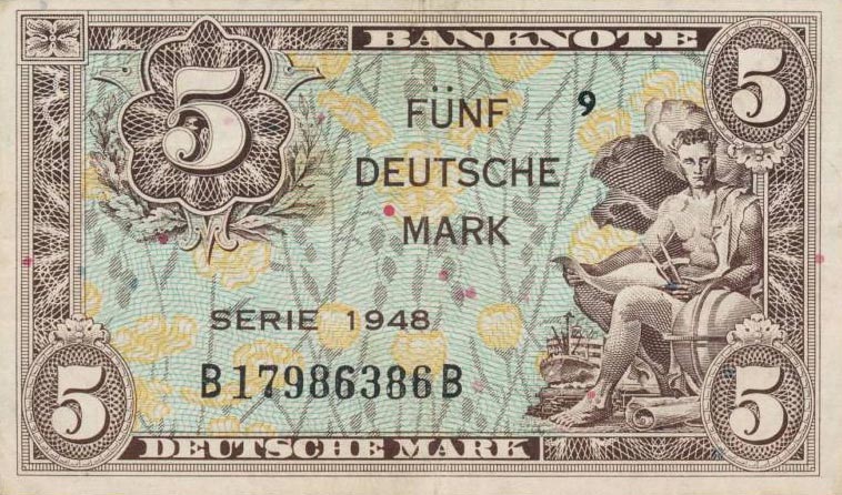 Front of German Federal Republic p4a: 5 Deutsche Mark from 1948