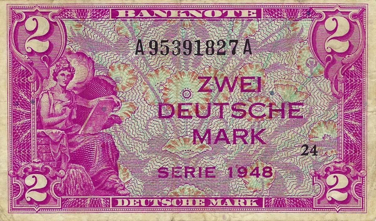 Front of German Federal Republic p3a: 2 Deutsche Mark from 1948