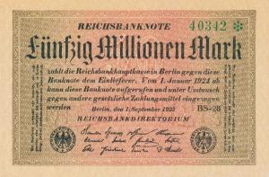 p109d from Germany: 50000000 Mark from 1923