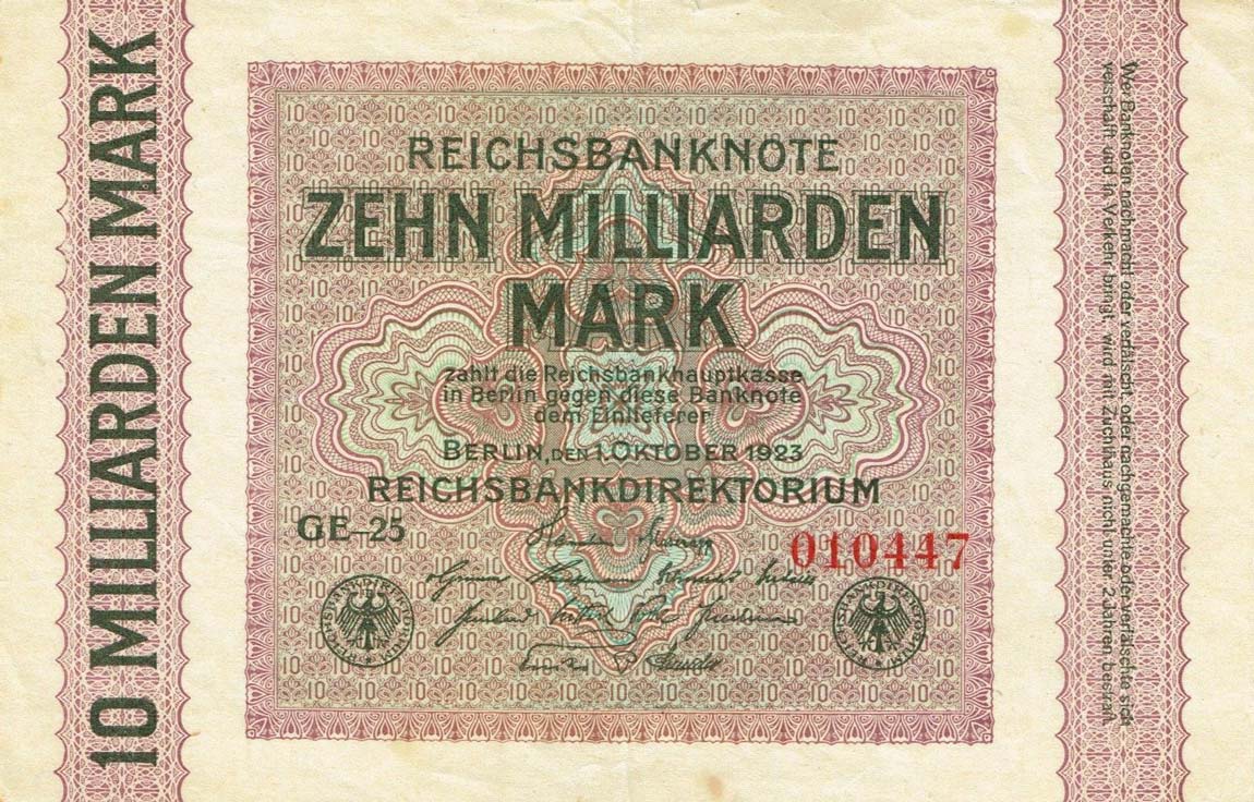 Front of Germany p117b: 10000000000 Mark from 1923