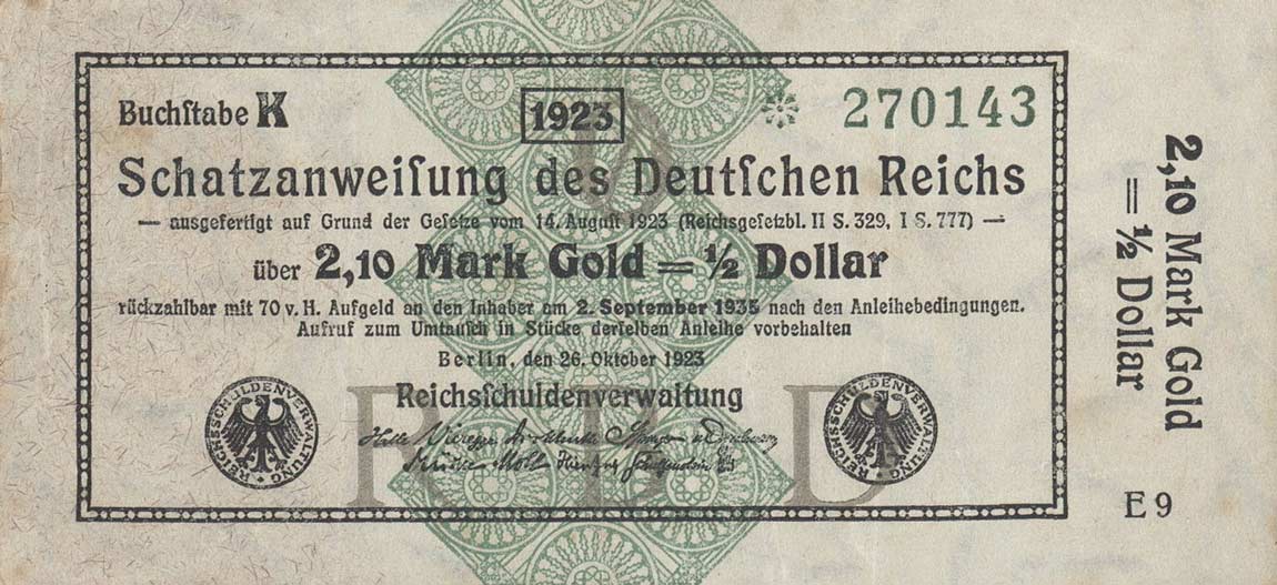 Front of Germany p157: 2.1 Goldmark from 1923