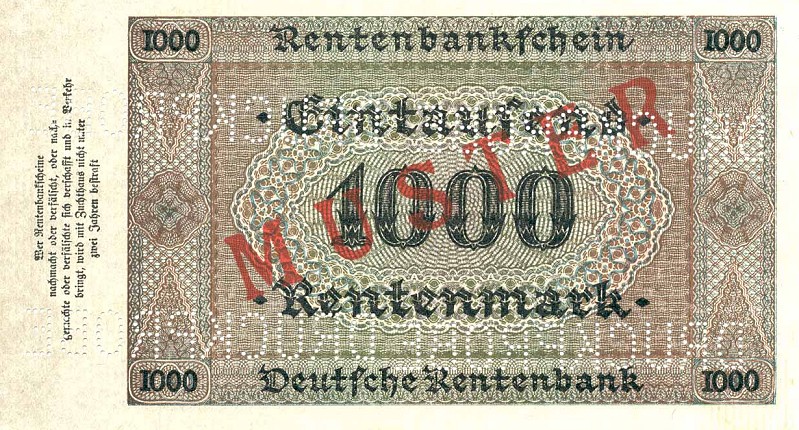 Back of Germany p168s: 1000 Rentenmark from 1923
