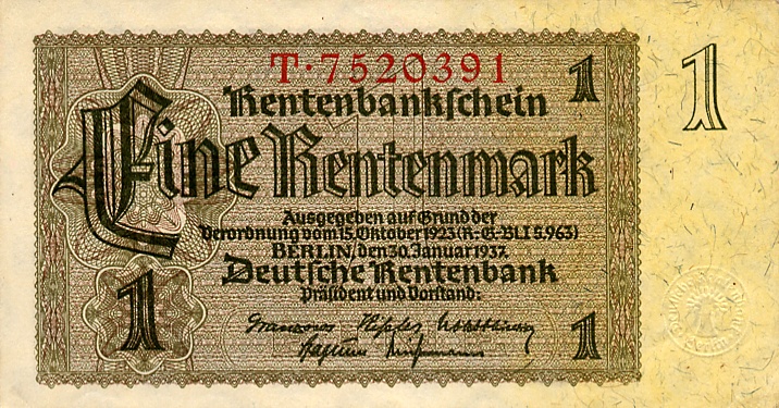 Front of Germany p173a: 1 Rentenmark from 1937