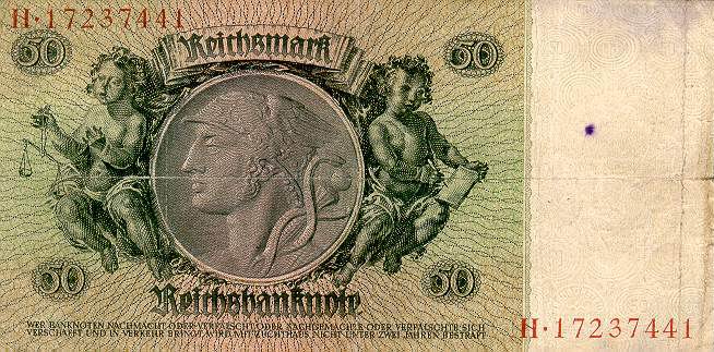Back of Germany p182a: 50 Reichsmark from 1933