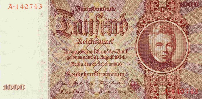 Front of Germany p184: 1000 Reichsmark from 1929