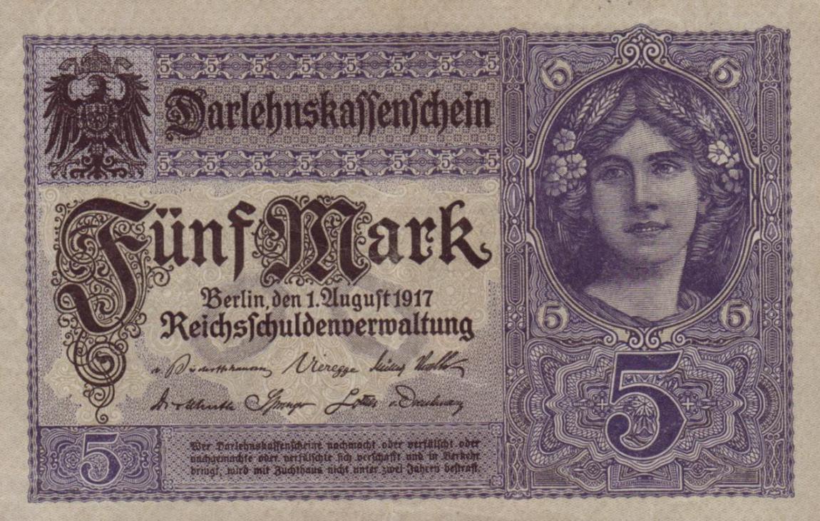 Front of Germany p56a: 5 Mark from 1917