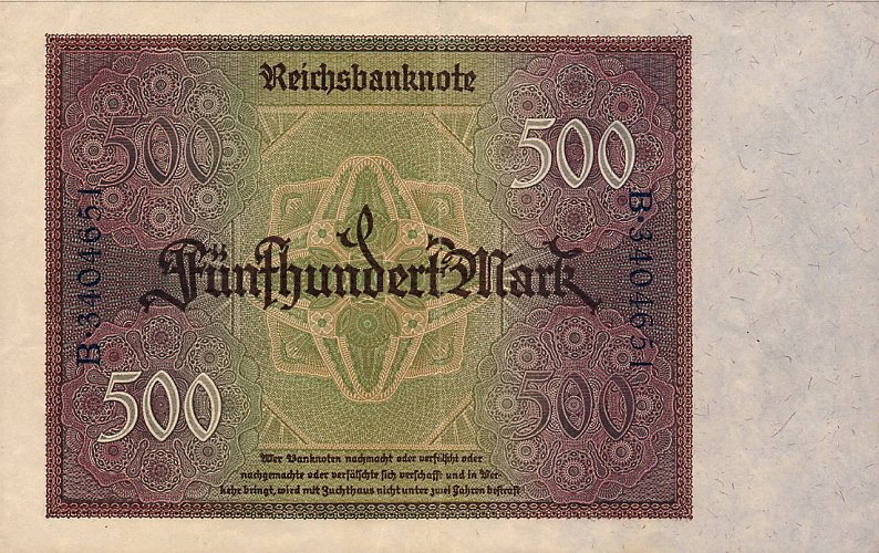 Back of Germany p73: 500 Mark from 1922