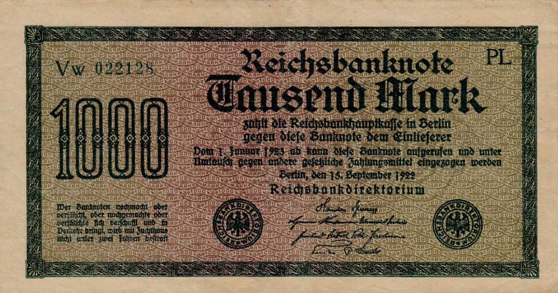 Front of Germany p76e: 1000 Mark from 1922