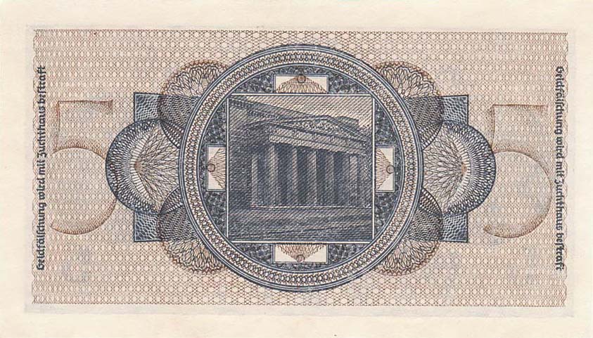 Back of Germany pR138b: 5 Reichsmark from 1940