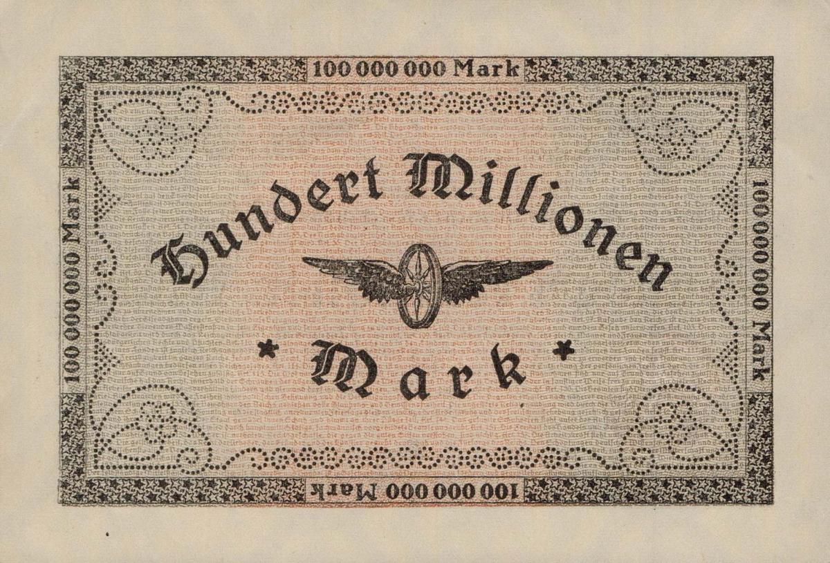 Back of Germany pS1288: 100000000 Mark from 1923