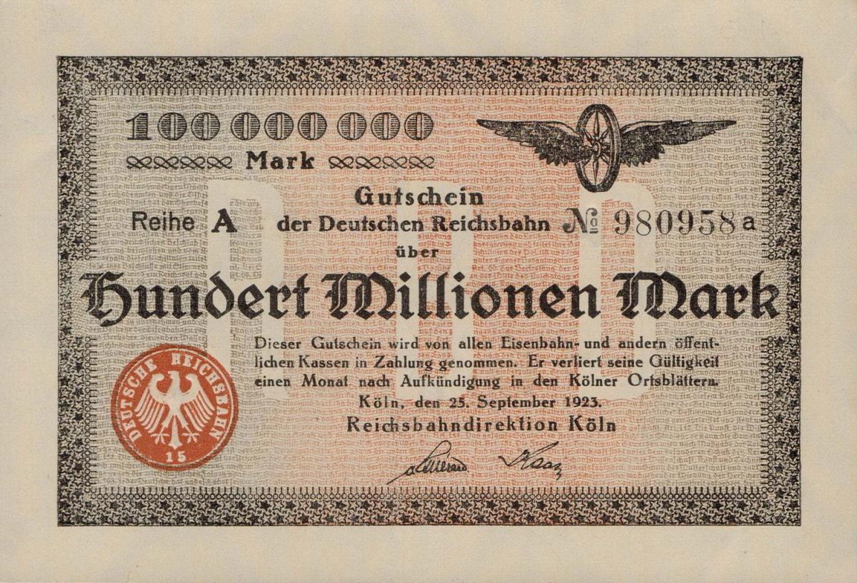 Front of Germany pS1288: 100000000 Mark from 1923
