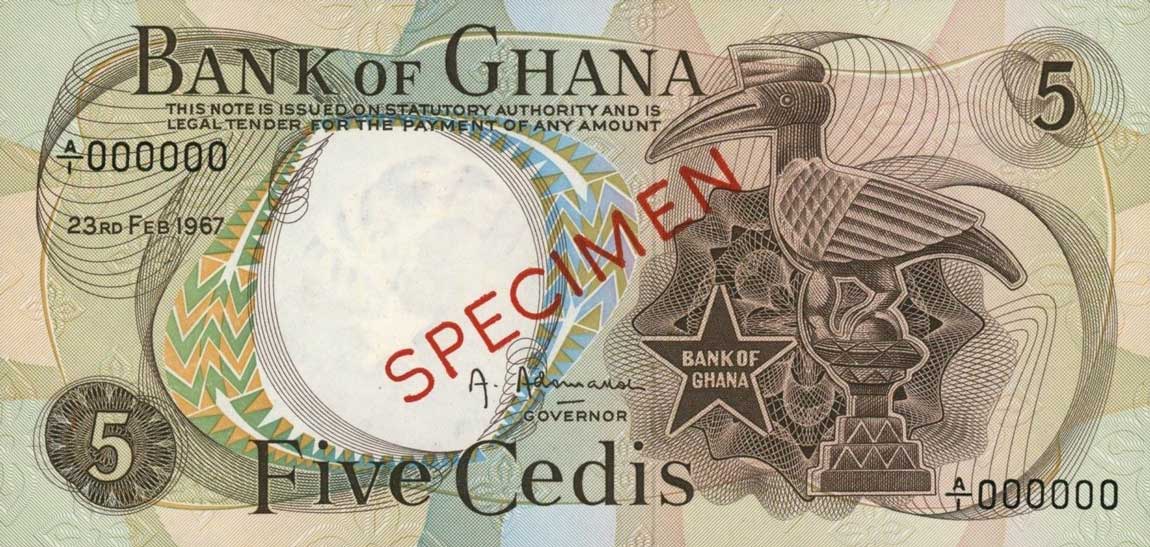 Front of Ghana p11s: 5 Cedis from 1967