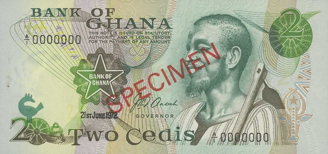 Front of Ghana p14s: 2 Cedis from 1972