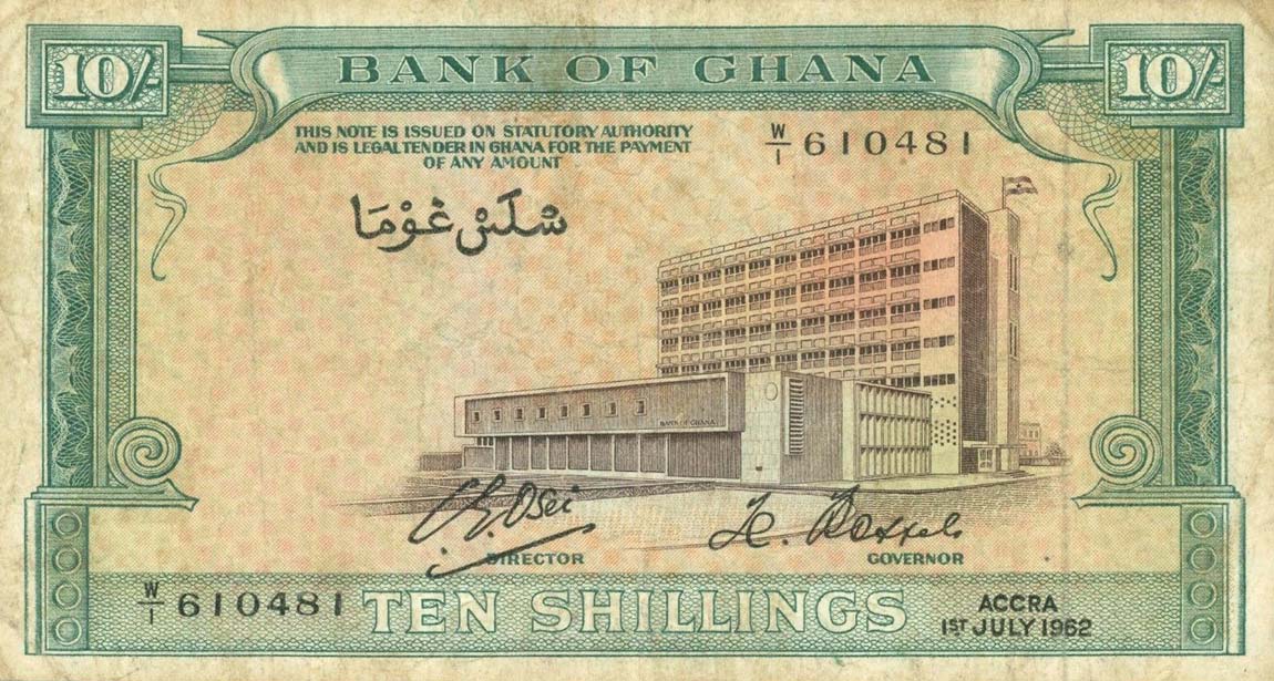 Front of Ghana p1c: 10 Shillings from 1962