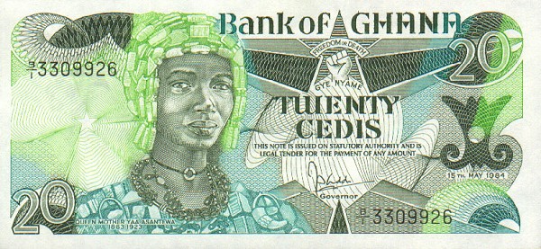Front of Ghana p24a: 20 Cedis from 1984