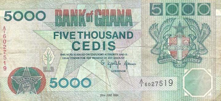 Front of Ghana p31a: 5000 Cedis from 1994