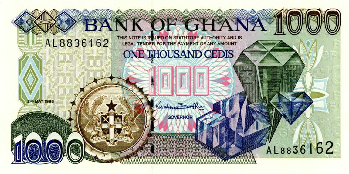 Front of Ghana p32c: 1000 Cedis from 1998
