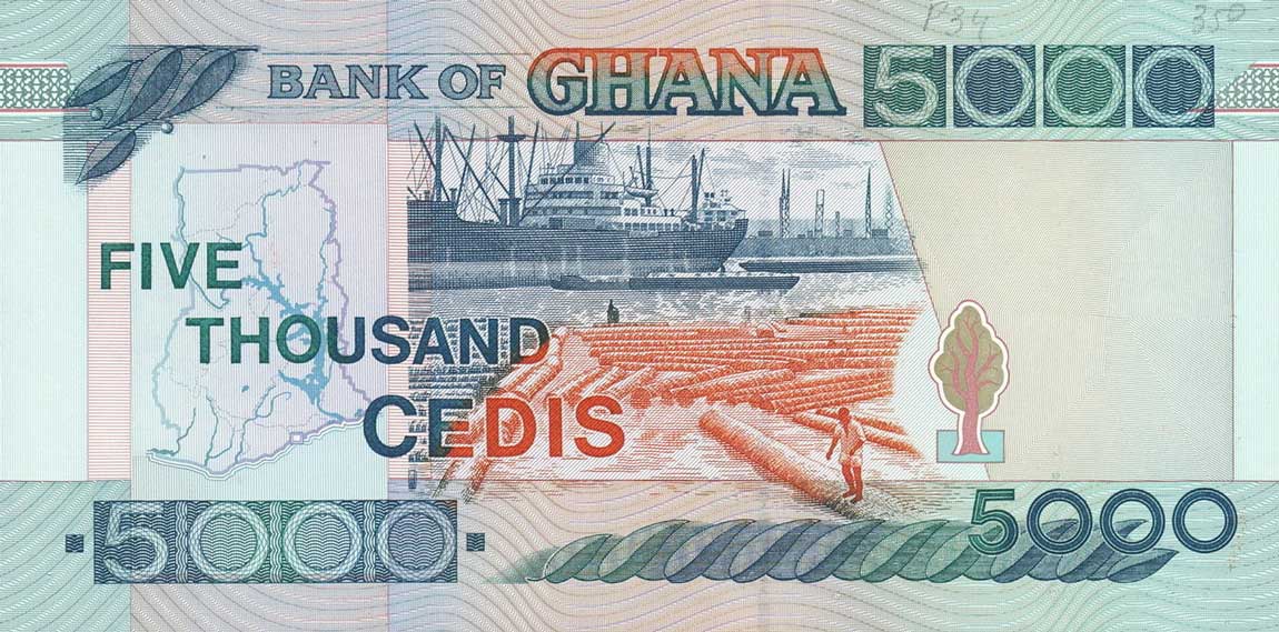 Back of Ghana p34b: 5000 Cedis from 1997