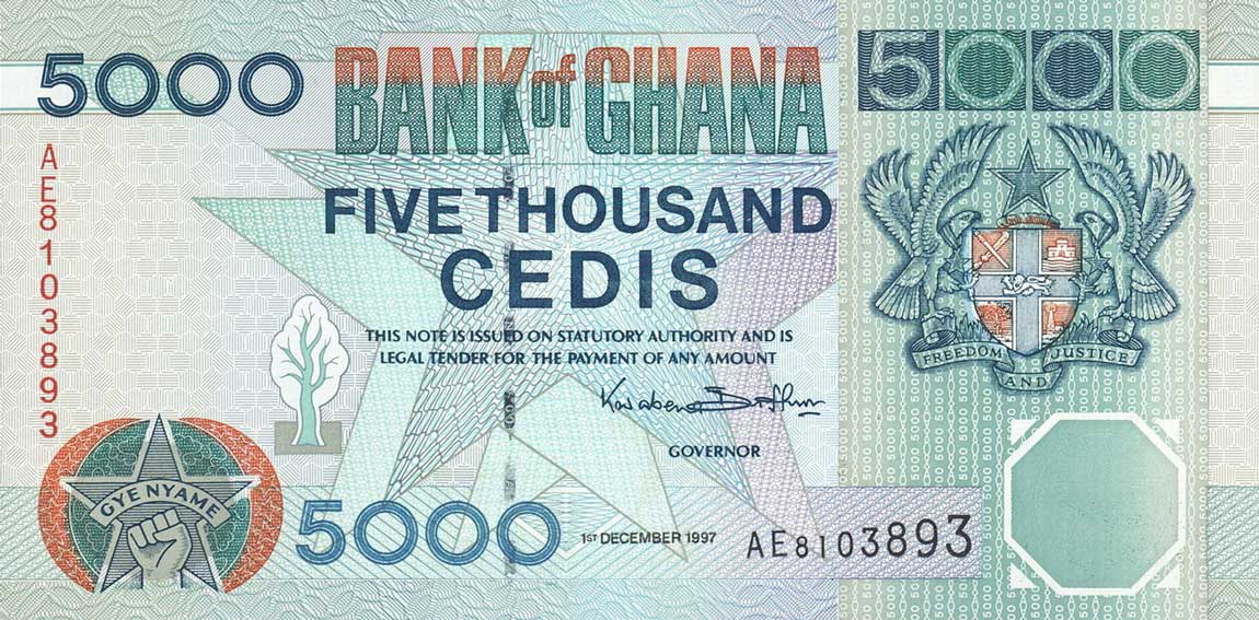 Front of Ghana p34b: 5000 Cedis from 1997