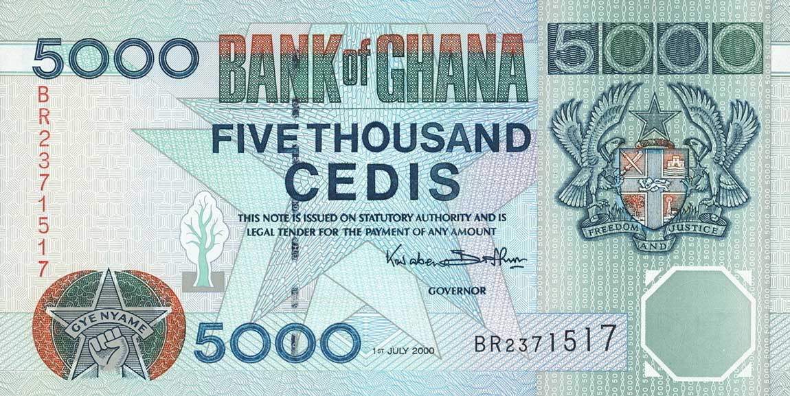 Front of Ghana p34e: 5000 Cedis from 2000